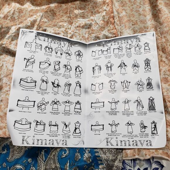 Vintage Satin Sari Wrap Skirts Womens Large Gold Blue Magic Bohemian Multiway - Picture 12 of 16